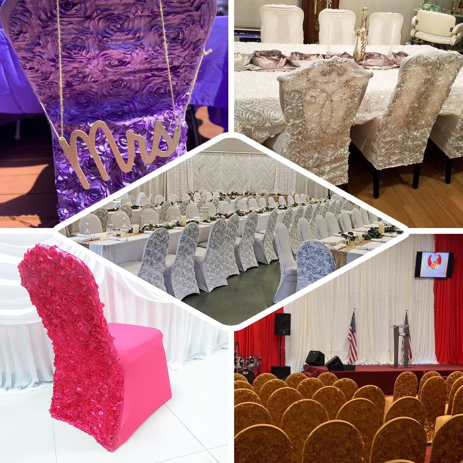 Efavormart Satin Rosette Pink Stretch Banquet Spandex Chair Cover Dinning Event Slipcover For Wedding Party Banquet Catering