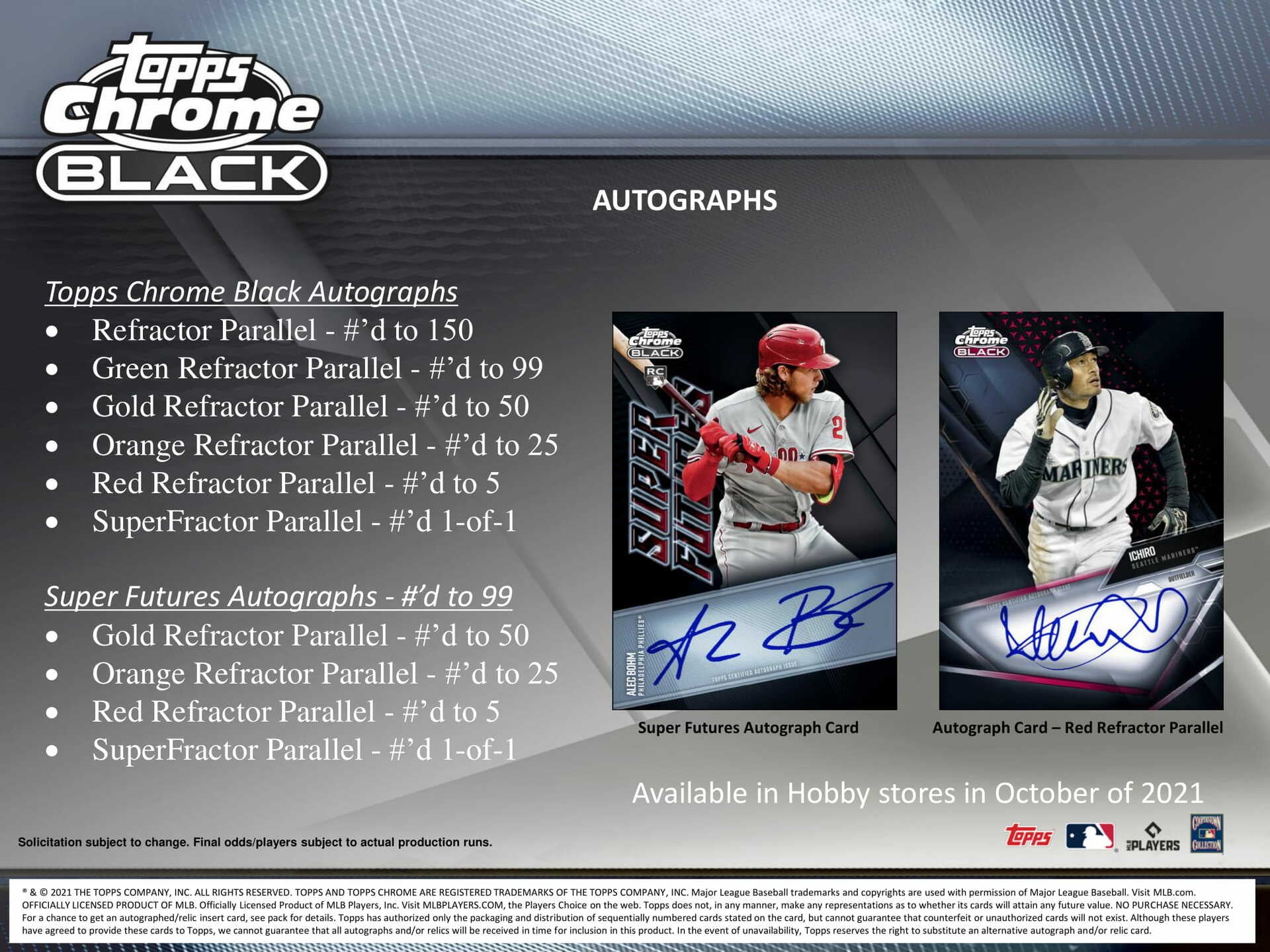 MLB Topps 2021 Chrome Black Baseball Trading Card HOBBY Box (1 Encased Autograph & 1 Refractor Parallel)