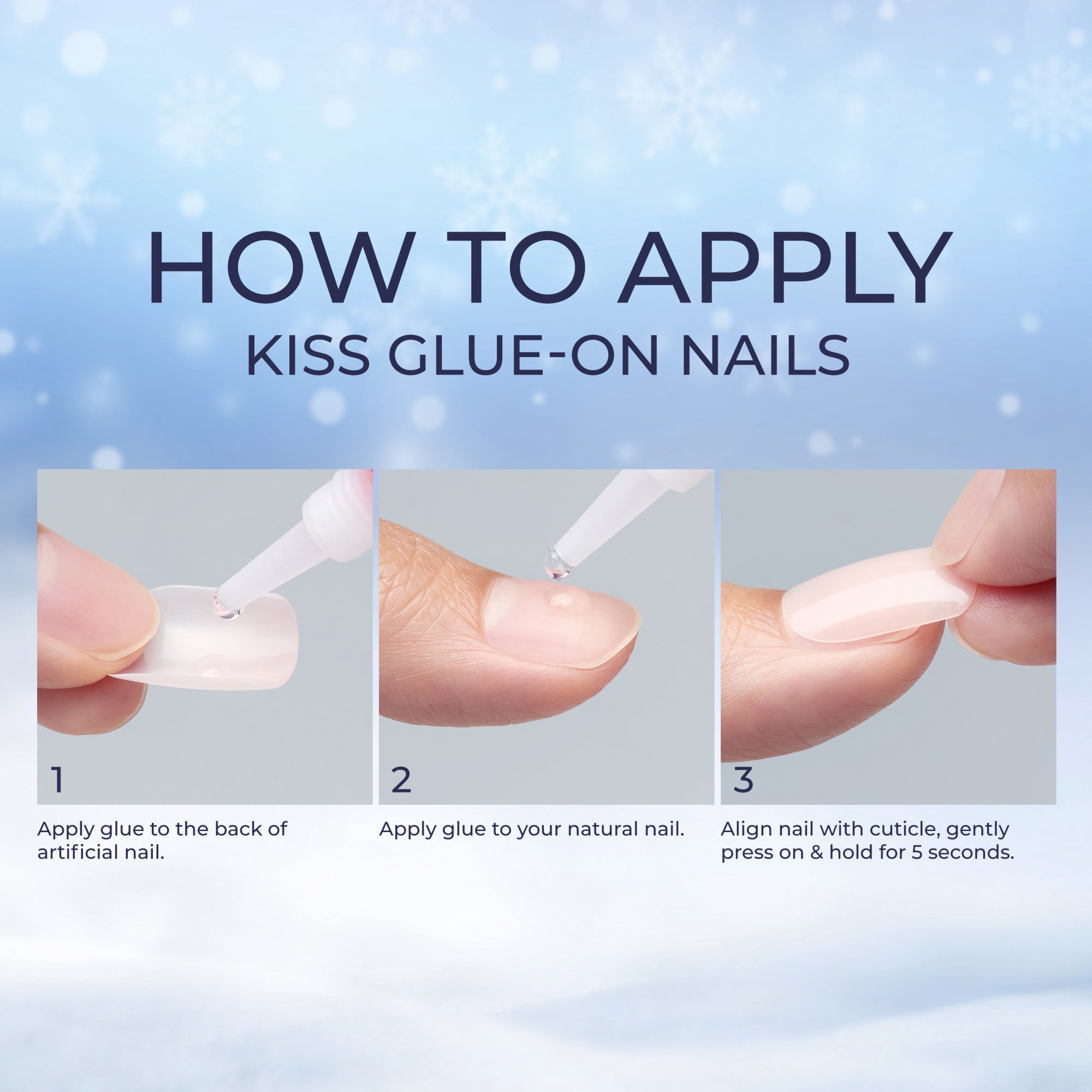 KISS Voguish Fantasy Holiday, Press on Nails, Snowman Nose, Blue, Short Oval, 28 Count
