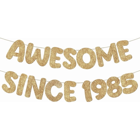 Pre-strung Awesome Since 1985 Banner Glitter Happy 40th Birthday Banner Funny 40th Birthday Decorations 1985 Party Decorations for Men Women Anniversary(Champagne Gold)