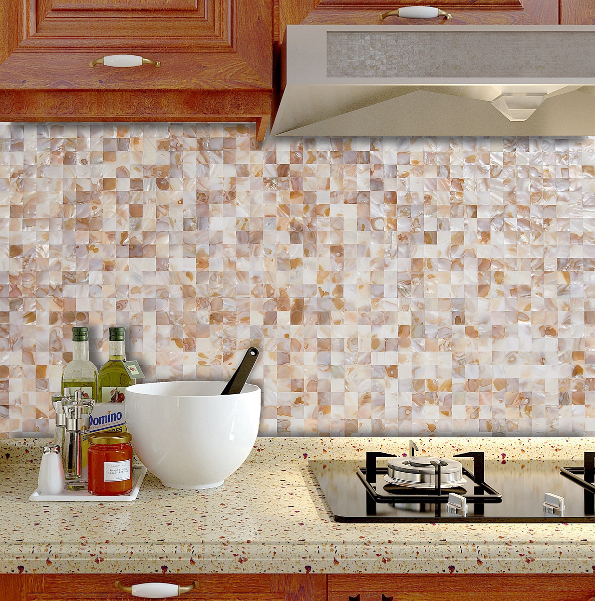 Acopelo Peel and Stick Natural Mother of Pearl Mosaic Shell Tile Brown 12" x 12" for Backsplash, Kitchen Wall, Fireplace - 6 Tiles
