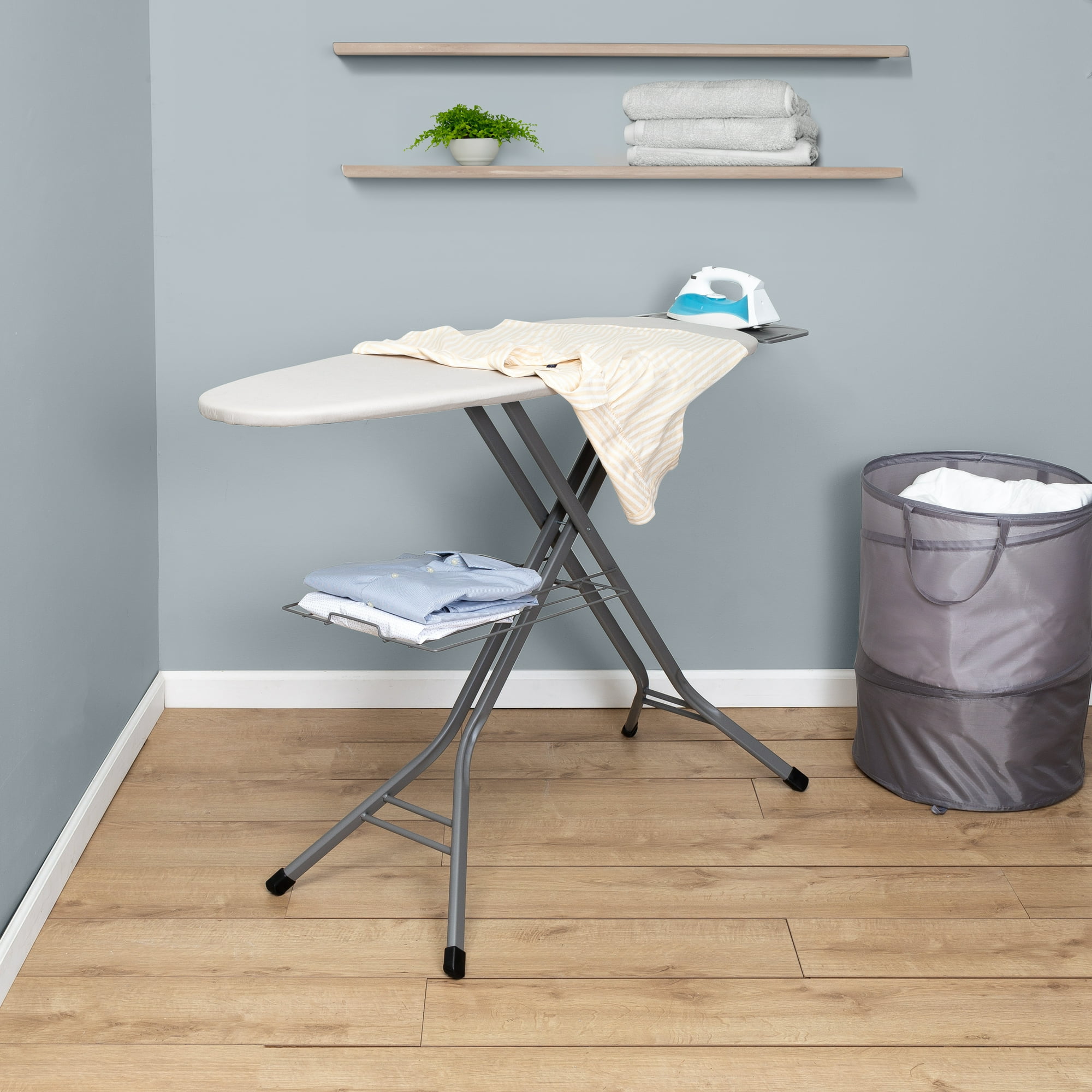 Better Homes & Gardens Wide‑Top Ironing Board – 47" x 38", Adjustable Height, Steel Frame, Built‑In Iron Rest and Clothes Rack, Non‑Slip Feet, Grey