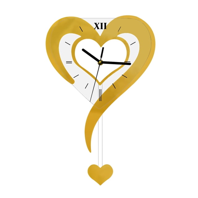 Reloj de pared en forma de corazón, movimiento silencioso, para colgar en la pared, acrílico, para comedor Oro