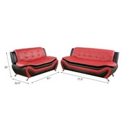 Beverly Fine Furniture 2 Piece Faux Leather Contemporary Living Room Sofa, Loveseat Set. Black&Red