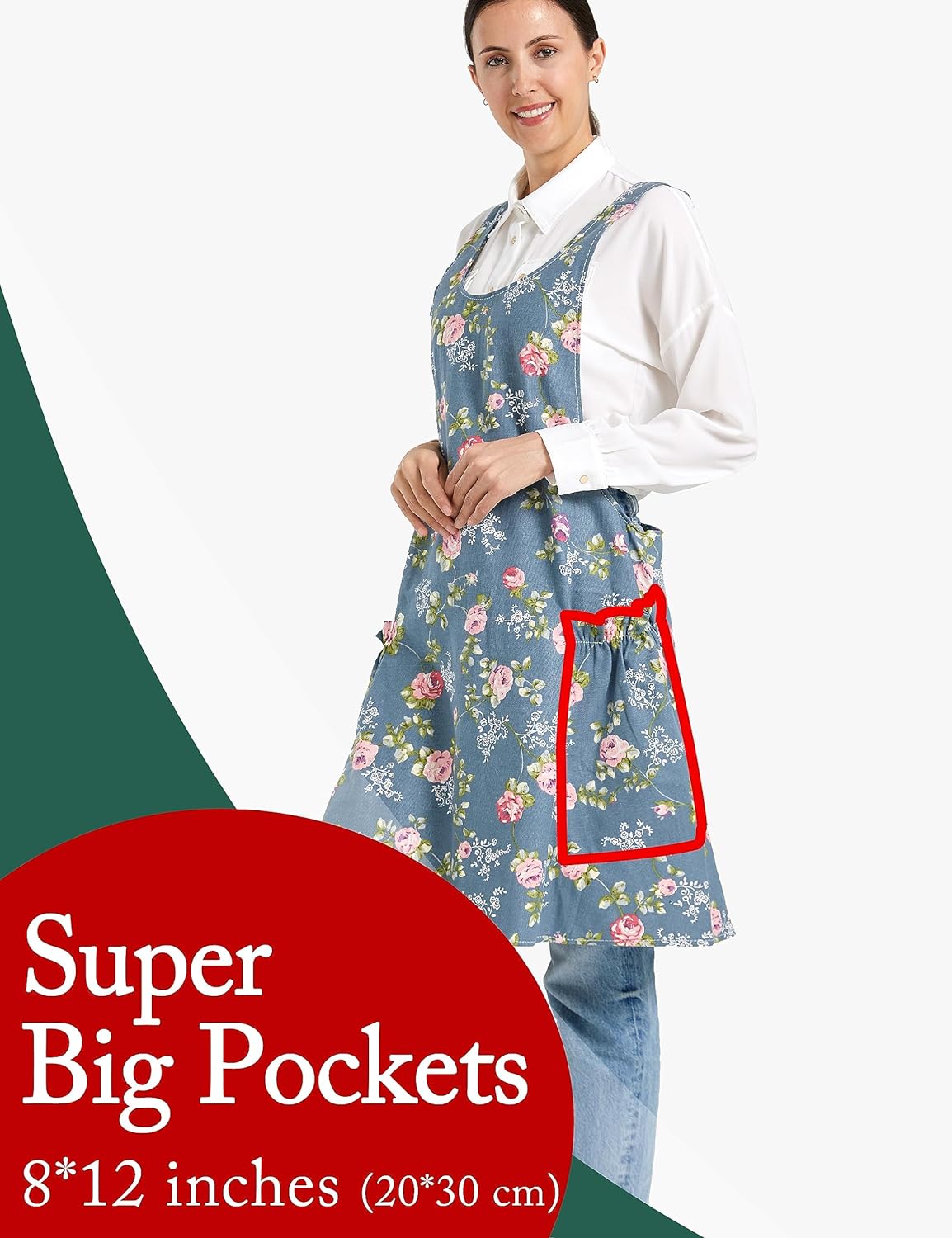 Cozy Adjustable Cross Back Aprons for Women with Pockets Cotton Linen Cooking Kitchen Baking