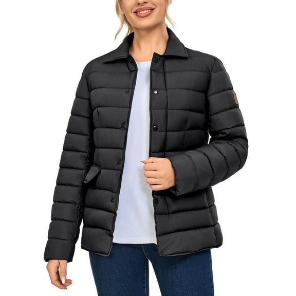 Little Donkey Andy Women's Warm Windproof Puffer Jacket Lightweight Breathable Jacket Winter Long-Sleeve Insulated Coat Black XS