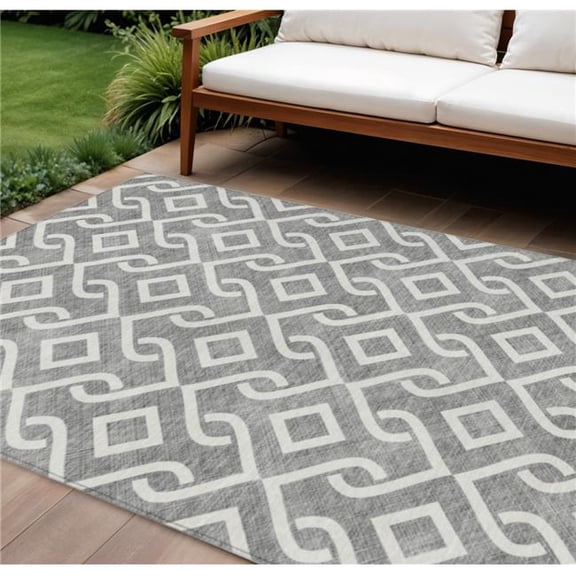 HomeRoots 578897 10 x 14 ft. Geometric Washable Indoor & Outdoor Rectangle Area Rug, Gray & Ivory