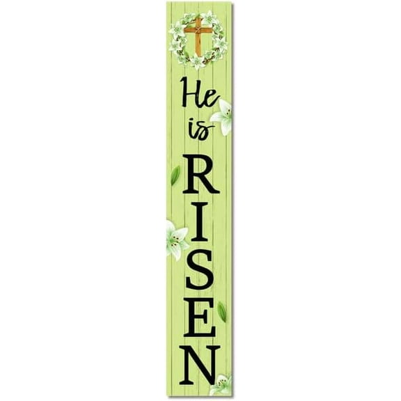Rustic Inspirational He is Risen Wooden Sign Easter Porch Sign Rustic Farmhouse Style Easter Cross Hanger Religious Vertical Porch Outdoor Sign For Door Home Farmhouse Wood Sign 6x16 Inch
