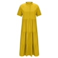 thumbnail image 4 of Vestido de Verano de Manga Corta para las Mujeres Botón de Color Sólido Plegado Vestido con Cuello en V, Vestido de Moda de Verano Casual, 4 of 7