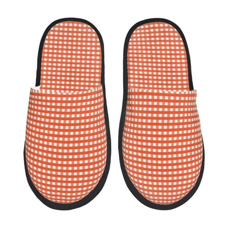 

Sigee Orange Gingham for Cozy Furry Slippers Super Soft Indoor and Outdoor Use Non-Slip Sole Slip On House Slippers-Large