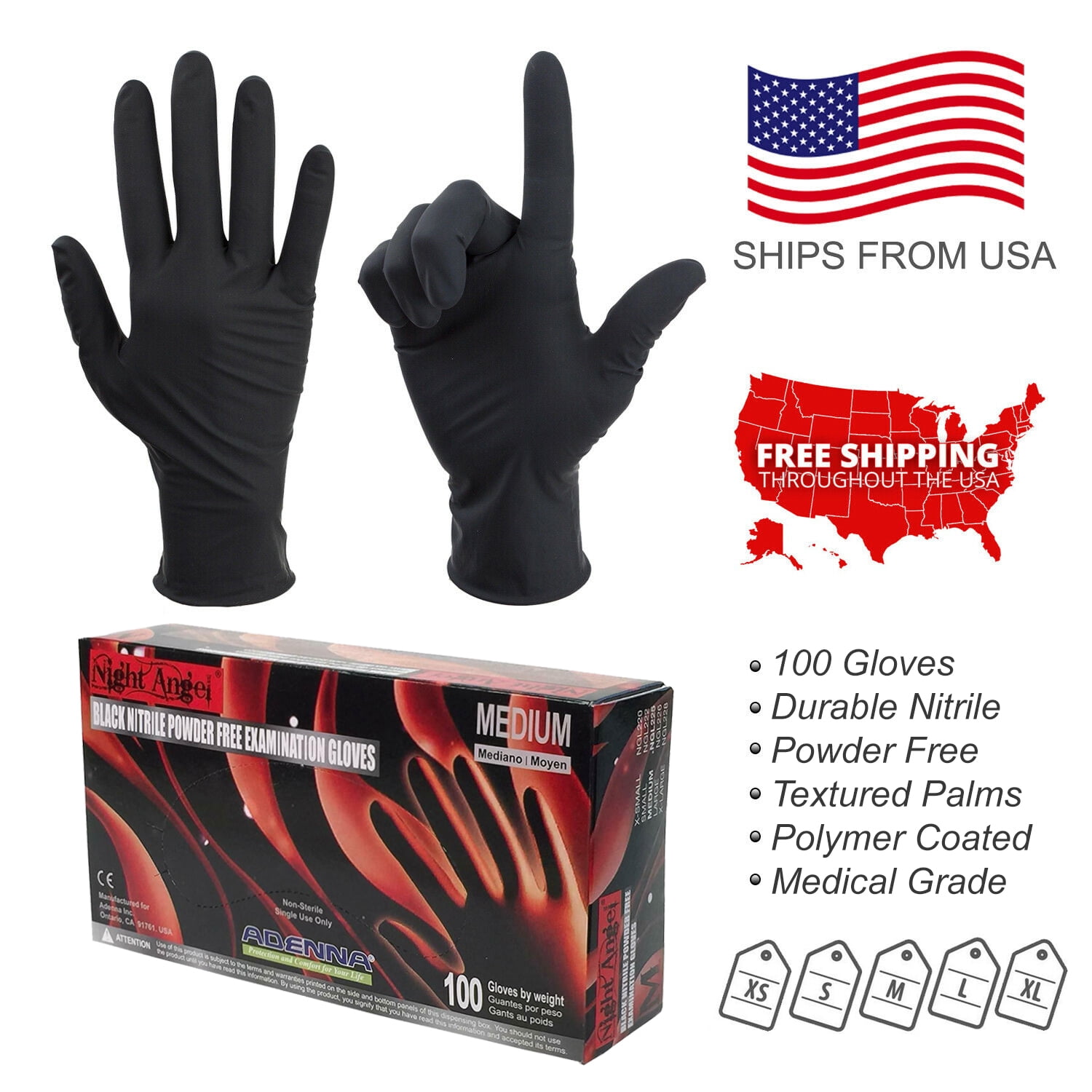 EcoQuality XL 100ct Black Nitrile Exam Gloves Disposable Powder Free Non Sterile 