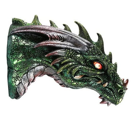 Dragon Wall Sculpture Medieval Times Green Dragon Wall Plaque With LED Illuminated Eyes Sculpture Plaque Home Decor ()