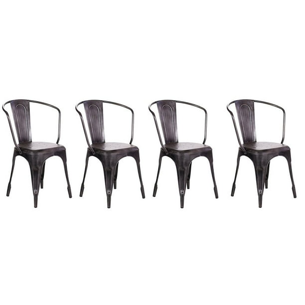 Set Of 4 Stackable Industrial Chic Xavier Pauchard Tolix A Style Dining Armchair Steel Chairs With Arms Stacking Arm Chair Dining Room Chairs Side Chair Metal Gunmetal Walmart Com Walmart Com