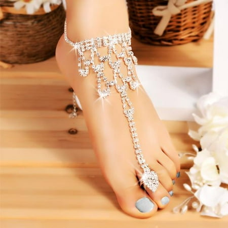 Online Hot Fashion Women Crystal Barefoot Sandals Beach Wedding
