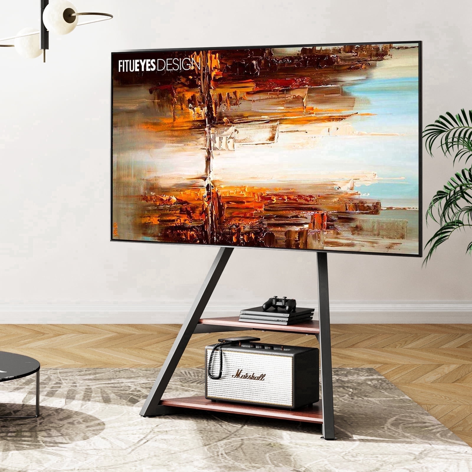Fitueyes Modern Corner TV Stand with Swivel Mount photo 1