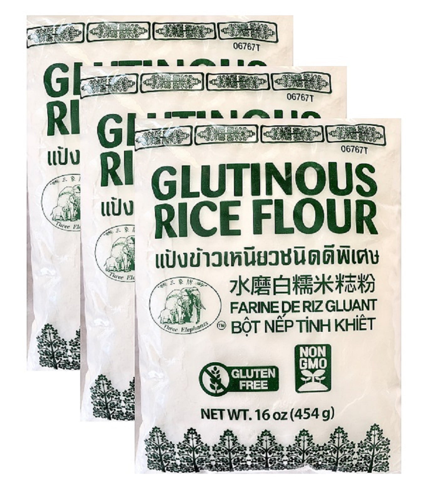Three Elephants Dried Glutinous Rice Flour 16 oz (Pack of 3)