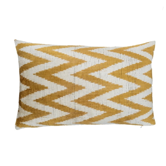 Golden Flow Silk Velvet Ikat Pillow, 16" X 24" Case Only