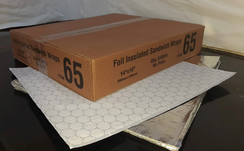 1,000 Insulated Cushion Foil Paper Sandwich Wrap 14" x 16", Two (2) Bundles of 500 Wraps Each
