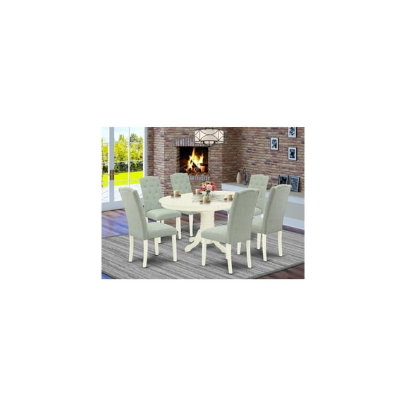 7-Piece Dinette Set - Oval Kitchen Table & 6 Parsons Chairs - Linen White