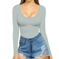 thumbnail image 2 of Lovskoo Womens Long Sleeve Shirts Fitted Tops Scoop Neck Slim T Shirts Going Out Tops Basic Tees Gray, 2 of 6