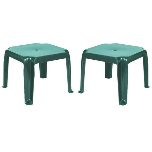 Home Square Square Resin Patio Side Table in Green - Set of 2