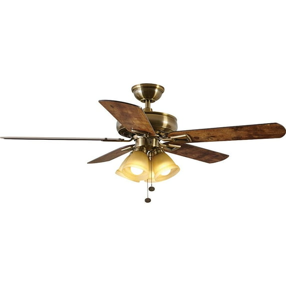 Hampton Bay Lyndhurst 52 in. LED Antique Brass Ceiling Fan 795871 - New