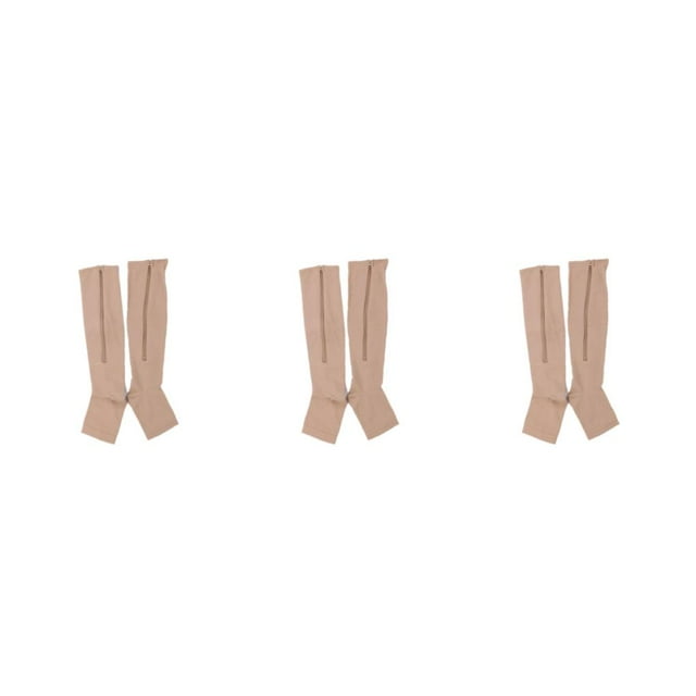 Baohd Wide Application Elastic Zipper Socks For Moisture-wicking Support Zippered Compression Socks Skin color S/M 3Set