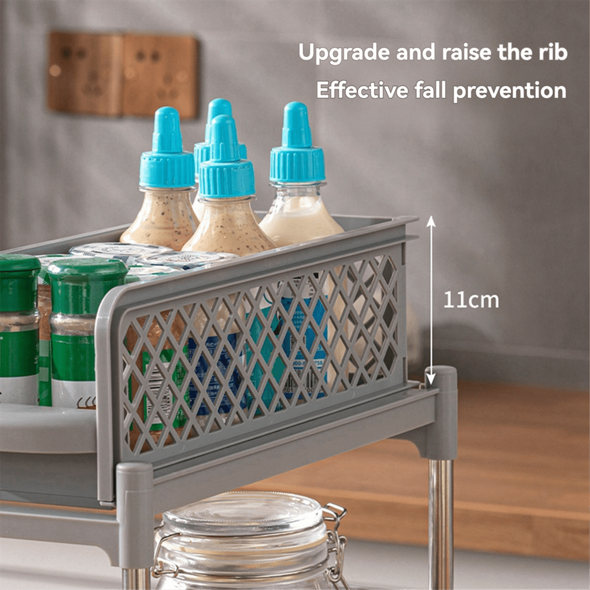 Space-Saving Design 2-Layer Organizer with Pull-Out Drawers, Sliding Bathroom and Kitchen Cabinet Storage Gray