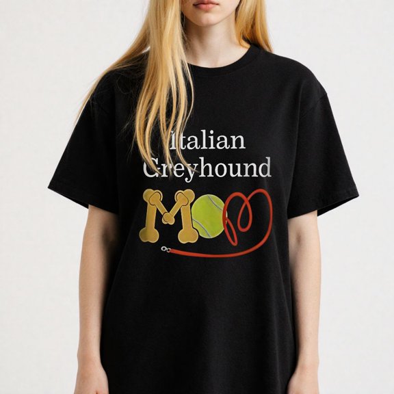 Women's Italian Greyhound Mom T-Shirt with Bone Ball Leash S-4XL Mother's Day Gift