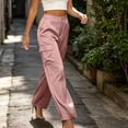 thumbnail image 5 of LEAVINGSUO Cargo Pants Women Satin Work Pants With Elastic Waistband And Button Flap Pockets Casual Trousers Pink L, 5 of 8