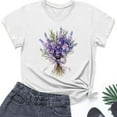 thumbnail image 4 of Summer Casual Tshirts for Women Loose Fit Crewneck Floral Printed Basic Tees Short Sleeve Tops Pullover T Shirt (XL, Purple 02), 4 of 5