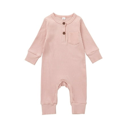 

Qiylii Unisex Baby Solid Color Romper Long Sleeve O-neck Ribbed Jumpsuit