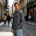 thumbnail image 2 of Men's Regular Fit Formal Long Sleeve Shirt Solid Color Lapel Collar Button Front Business Office Daily Wear,M,Dark Gray, 2 of 8