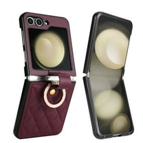 for Samsung Galaxy Z Flip 7 FE Case, Elegant PU Leather Case with Diamond Finger Ring & Ring Buckle, Shockproof Full Body Protection Fashionable Protective Cover for Samsung Galaxy Z Flip 6, Winered