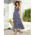 thumbnail image 6 of OYang Smocked Maternity Boho Summer Dress Casual Spaghetti Strap Ruffle Sleeveless Swing Maxi Dress Navy Blue L, 6 of 7