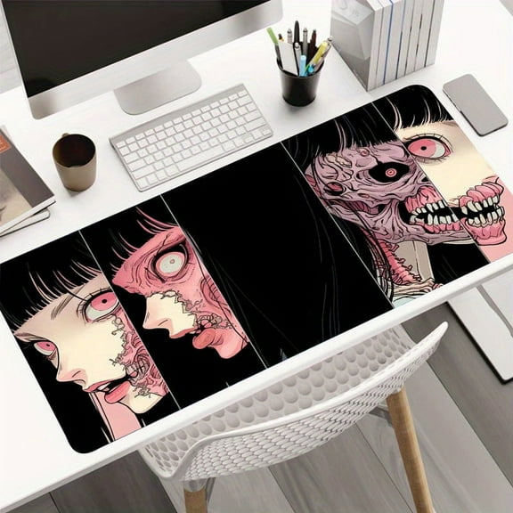 Anime Comic Face Large Gaming Mousepad Computer HD Keyboard Pad Mouse Mat Desk Mats Natural Rubber Anti-Slip Office Mouse Pad Desk Accessories