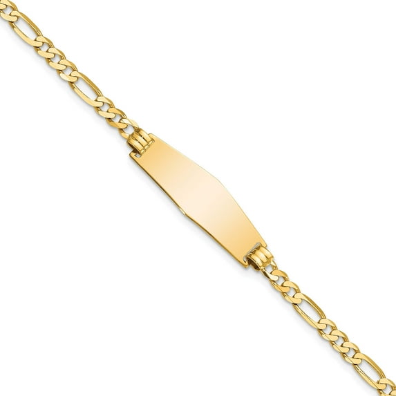 14K Yellow Gold Soft Diamond Shape Flat Figaro Link Id Bracelet (7 X 9.5) Made In United States lid75c-7