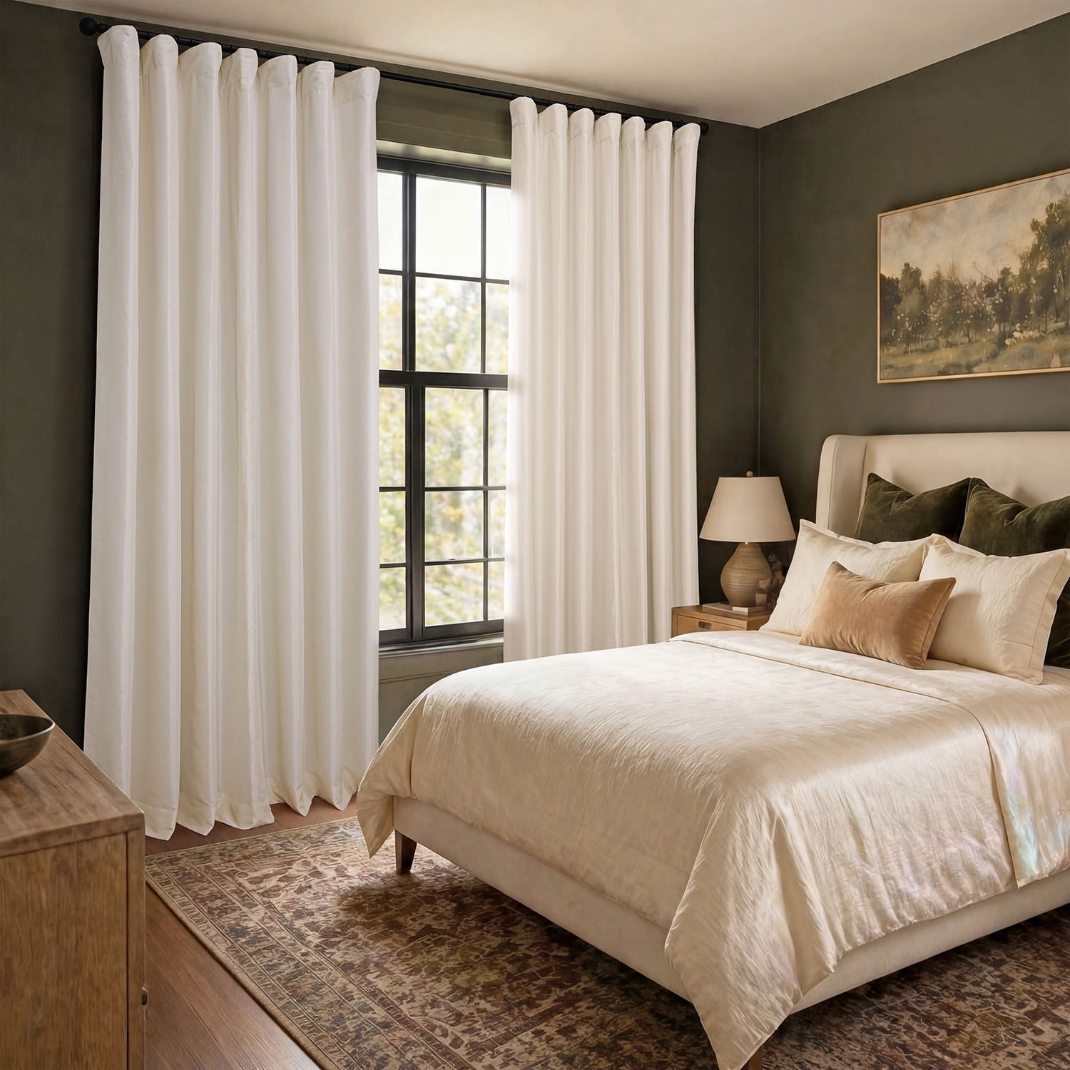 Half Price Drapes Off White Silk Blackout Curtains for Bedrooms(1 Panel),50WX 120L