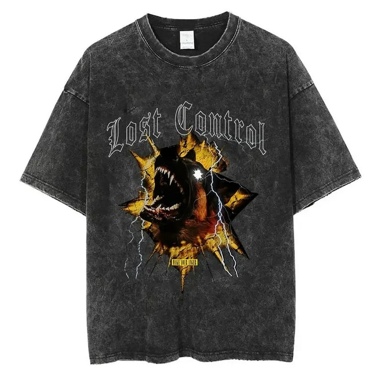 Men Washed Vintage Short Sleeve T Shirts Hip Hop Rottweiler