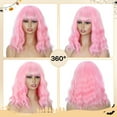 thumbnail image 4 of Phocas Short Bob Wigs for Women Wavy Wig Synthetic Pink Wig with Bangs, 4 of 8
