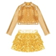 thumbnail image 3 of YONGHS Kids Girls Sequins Long Sleeve Crop Top with Shorts Culottes Jazz Hip Hop Dance Costume Gold 6, 3 of 5