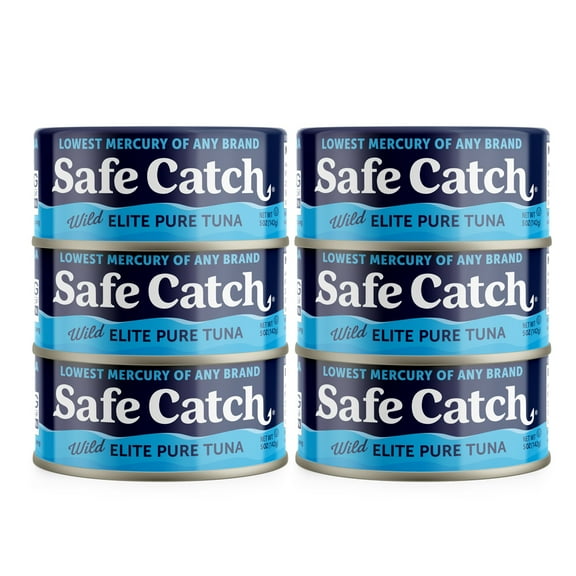 Safe Catch Wild Elite Pure Tuna, 6 Pack, 5 oz Cans – Low-Mercury, High-Protein Canned Tuna for Easy Meals
