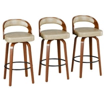 Hersunpl Swivel Bar Stools Set of 3, 26" Counter Height Barstools with Back & Arms, Faux Leather Upholstered Chairs with Bentwood Frame for Kitchen Island – Black