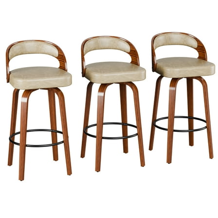 Hersunpl Swivel Bar Stools Set of 3, 26" Counter Height Barstools with Back & Arms, Faux Leather Upholstered Chairs with Bentwood Frame for Kitchen Island – Black