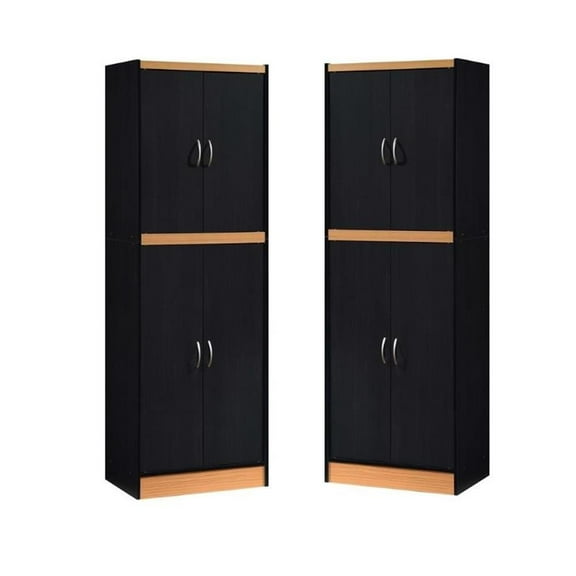 Home Square 4 Shelf Wood Kitchen Pantry Set in Black-Beige (Set of 2)