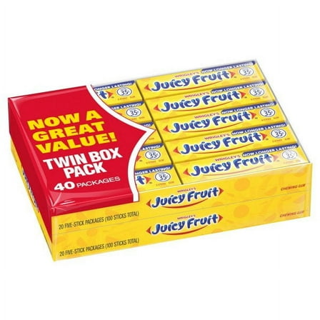 Juicy Fruit Original Gum, 5 Stick Packs, 40 Count