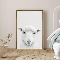 PixonSign Framed Canvas Print Wall Art Monotone Sheep Portrait on Gray Background Animals Wildlife Photography Minimalism Modern Closeup Whimsical for Living Room, Bedroom, Office - 16"x24" Natural