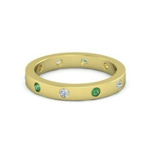 HeartsAndYou 2Ct Natural Alternate Green Emerald & Diamond Band 100% 14k SOLID Yellow Gold