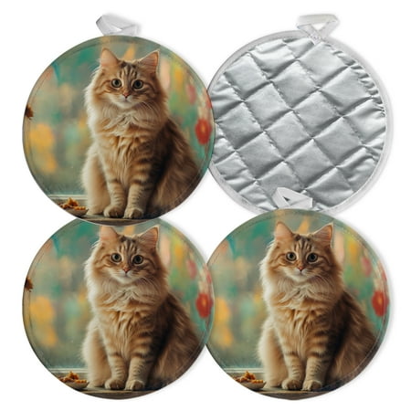

4 PCS Pot Holders for Kitchen Potholders Sets with Hook for Oven Cooking Baking Fluffy Cat Sits On The Windowsill