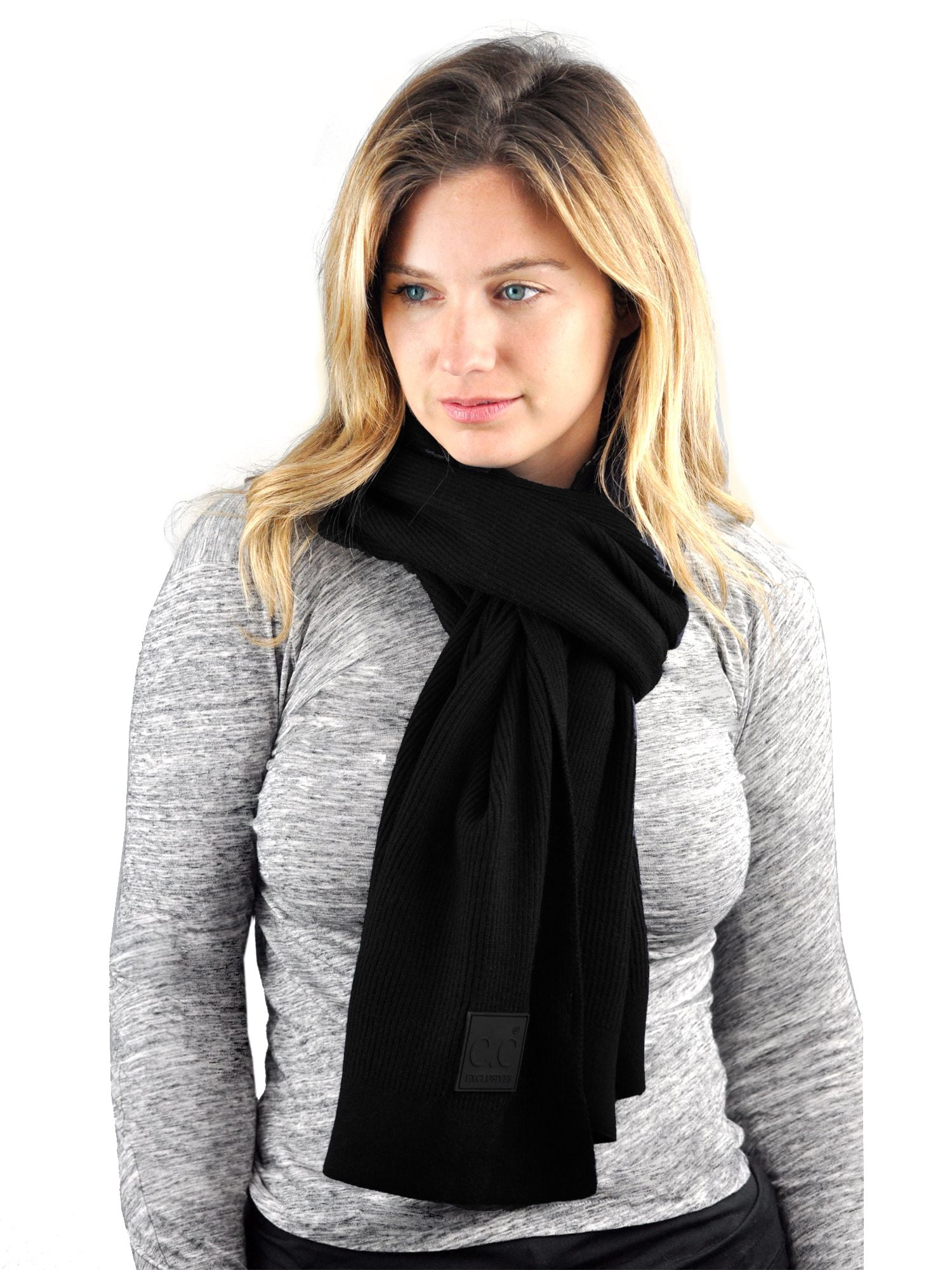 C.C Unisex Winter Thick Ribbed Knit Stretchy Plain Extra Long Scarf